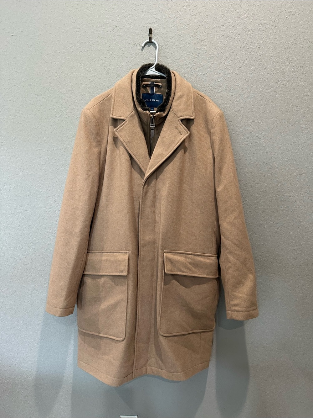 Cole Haan Men’s Wool Blend Camel Car Coat Sz XL